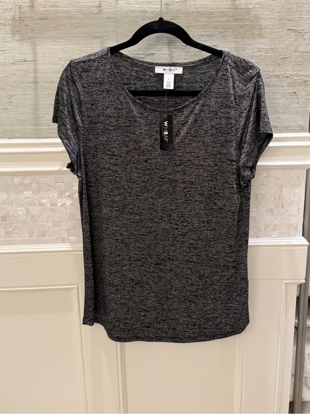 NWT new large White House Black Market Short Sleeve Tee top marled black gray